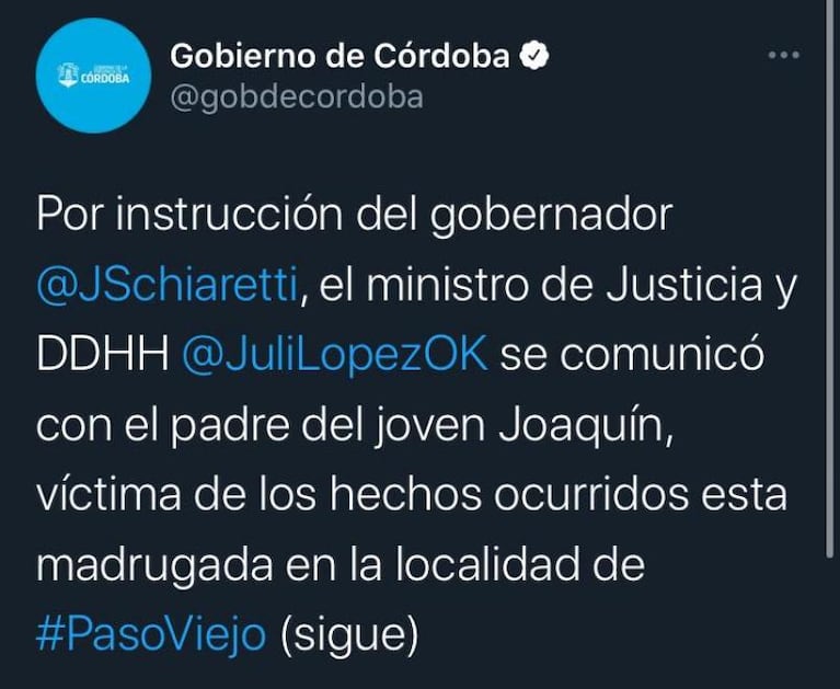 El mensaje del Gobierno de Córdoba tras el crimen de Joaquín en Paso Viejo