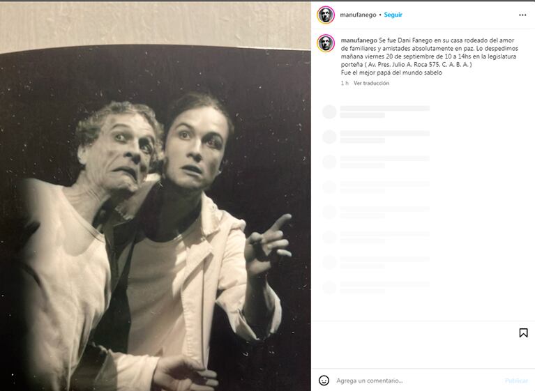 El mensaje del hijo de Daniel Fanego en Instagram.