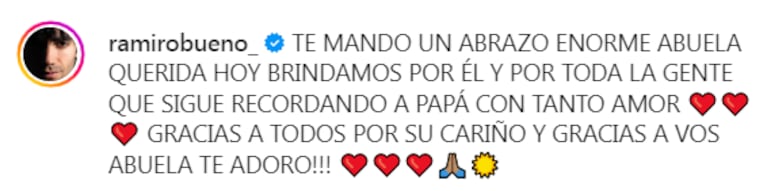 El mensaje del hijo del Potro para su abuela en Instagram.