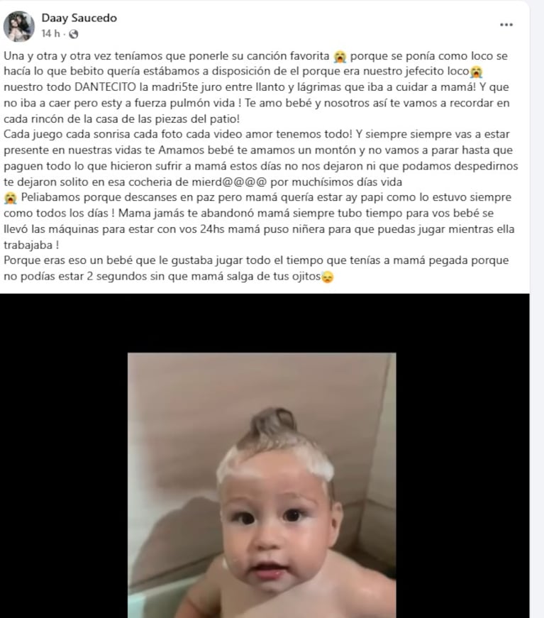 El mensaje en redes de la madrina del niño.