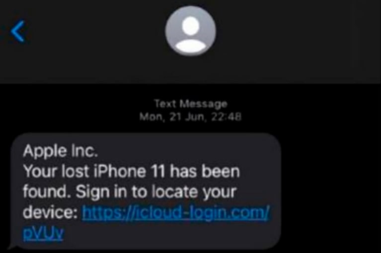 El mensaje engañoso que le llegaba a las víctimas con la supuesta geolocalización de su celular robado.