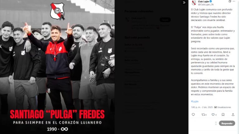 El mensaje que le dejaron a Fredes en las redes del club.