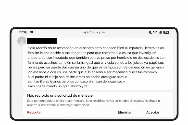 El mensaje que recibió Martina.