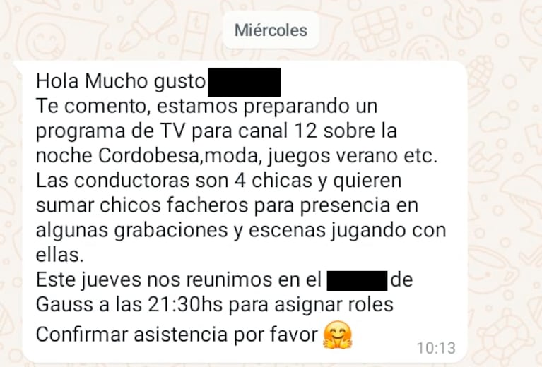 El mensaje utilizado para el engaño.