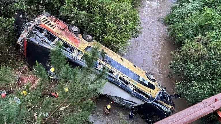 El micro terminó en un arroyo tras precipitarse desde un puente.
