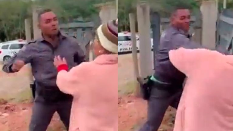El momento de la salvaje agresión del policía a la anciana.