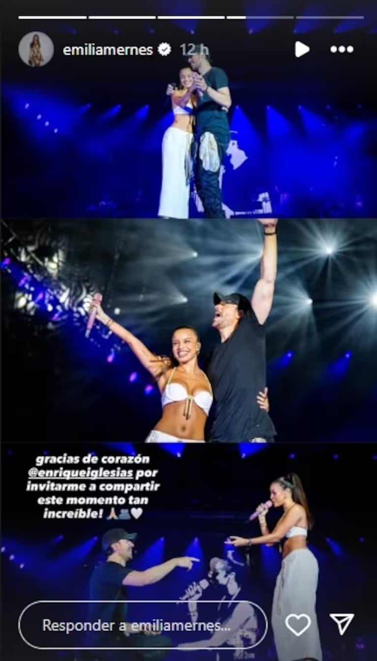 El momento de zozobra que vivió Emilia Mernes por un beso sorpresivo en un show de Enrique Iglesias