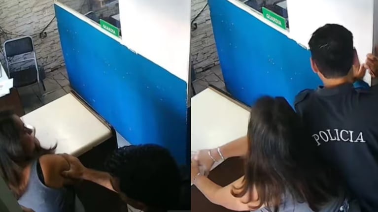El momento del ataque del policía a la mujer en una comisaría.