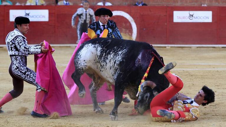 El momento del ataque del toro a Barrio.
