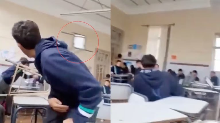 El momento en el que el alumno tiró la silla.
