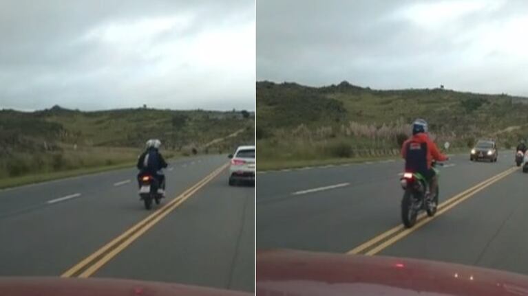 El momento en el que los motociclistas pasaron en doble línea amarilla.