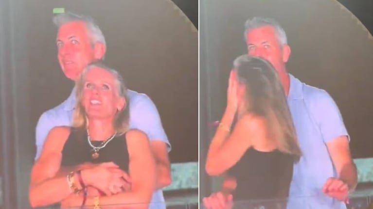 El momento en que ambos descubren que estaban en la pantalla gigante del estadio.