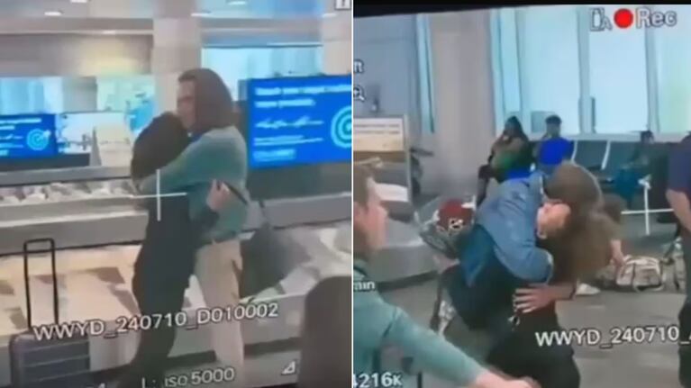 El momento en que la mujer se vio sorprendida por la llegada de su esposo con un ramo de flores. (Foto: captura de video)