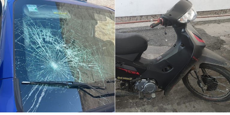 El móvil policial dañado en Córdoba.