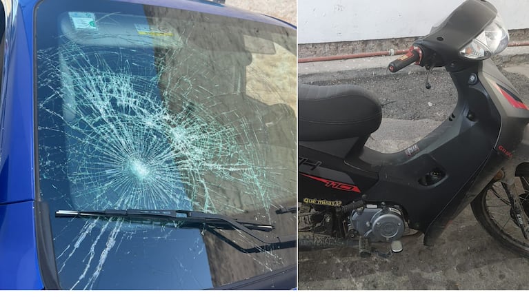 El móvil policial dañado en Córdoba.