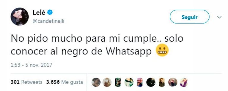 El negro de WhatsApp sorprendió a Cande Tinelli en su cumpleaños