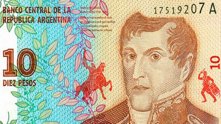 El nuevo billete de 10 pesos que circula de este lunes.