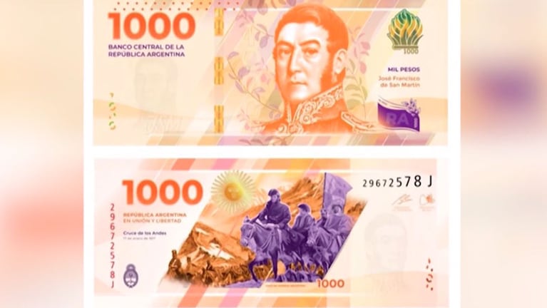 El nuevo diseño de los billetes de 1.000 pesos.