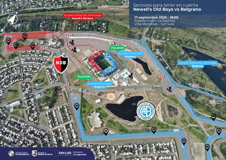 El operativo de seguridad en Villa Mercedes para Belgrano-Newell's.