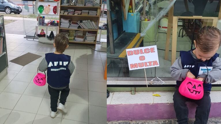 El original disfraz de un niño en Halloween.