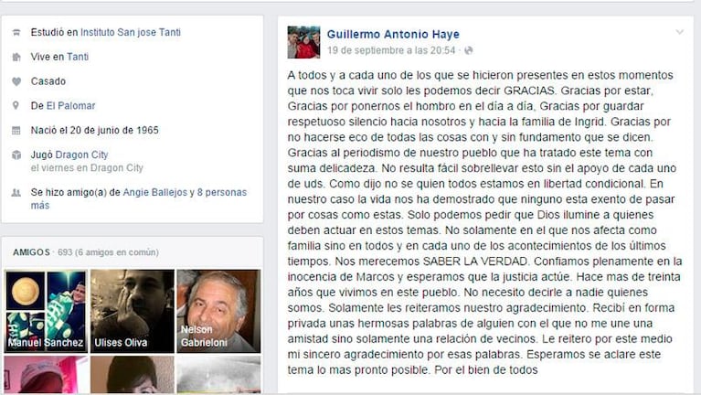 El padre de Marcos Haye pidió “saber la verdad”