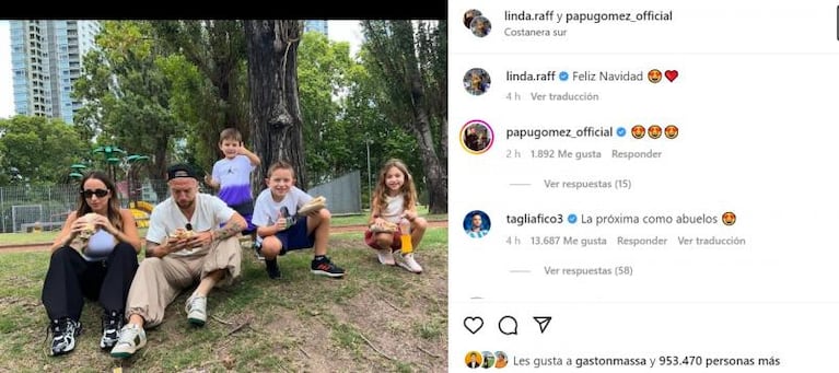 El "Papu" Gómez y su esposa recrearon la foto viral del sándwich en la costanera de Buenos Aires