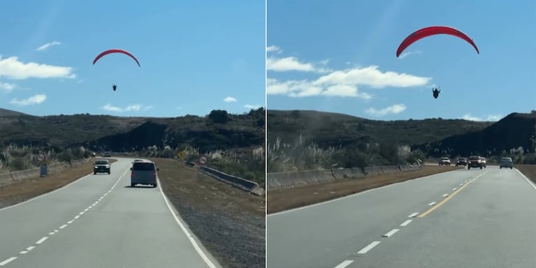 El paracaidista aterrizó en el Camino de las Altas Cumbres.