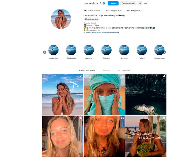 El perfil de Instagram de la joven detenida.