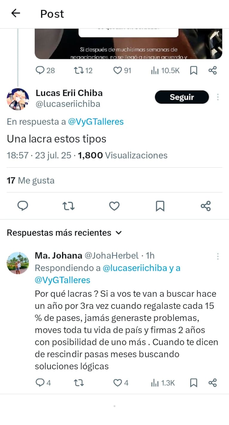 El picante cruce de la esposa de Sebastián Palacios con hinchas de Talleres por el futuro del jugador
