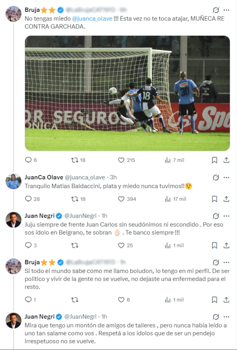 El picante cruce de Olave y Negri con un hincha de Talleres.