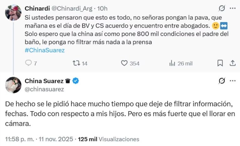 El picante tuit de la China Suárez.
