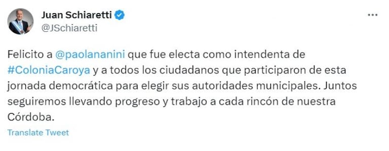 El PJ ganó en Colonia Caroya y Llaryora celebró con la nueva intendenta