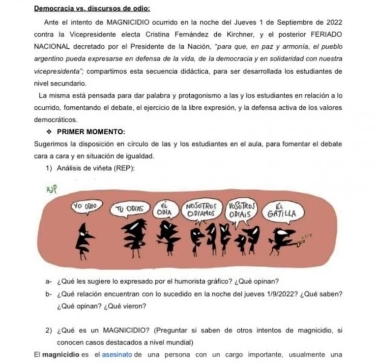 El polémico manual de Kicillof para discutir en clase el ataque a Cristina Kirchner