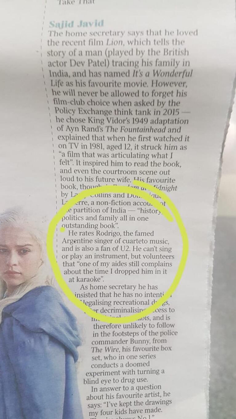 El político de Inglaterra que es fan de Rodrigo