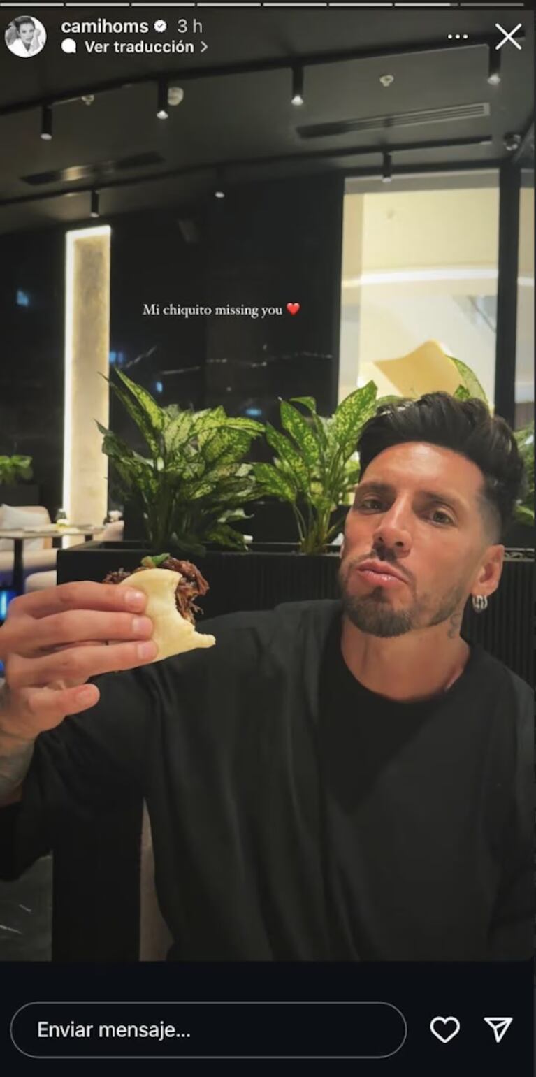 El posteo de Cami Homs para su novio mientras está de vacaciones con De Paul. (Foto: instagram/@camihoms) 