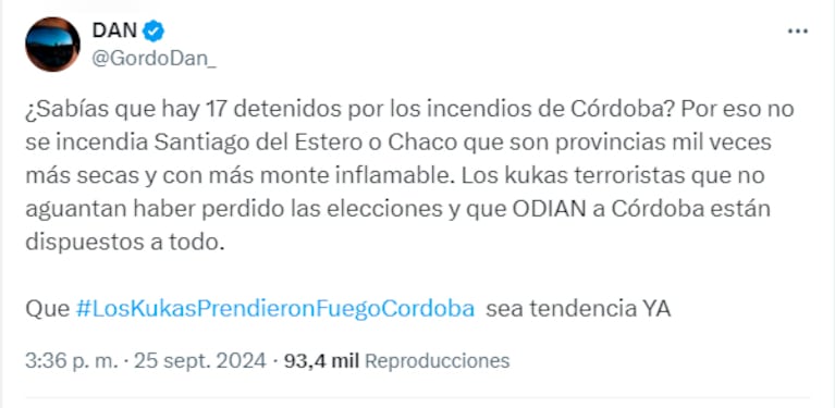 El posteo de Gordo Dan.