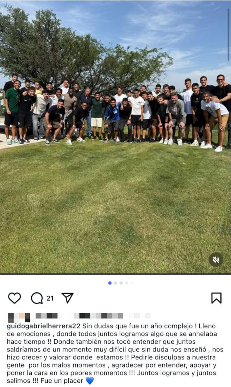 El posteo de Guido Herrera tras un año complicado en Talleres.