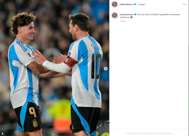 El posteo de Julián Álvarez con Messi.