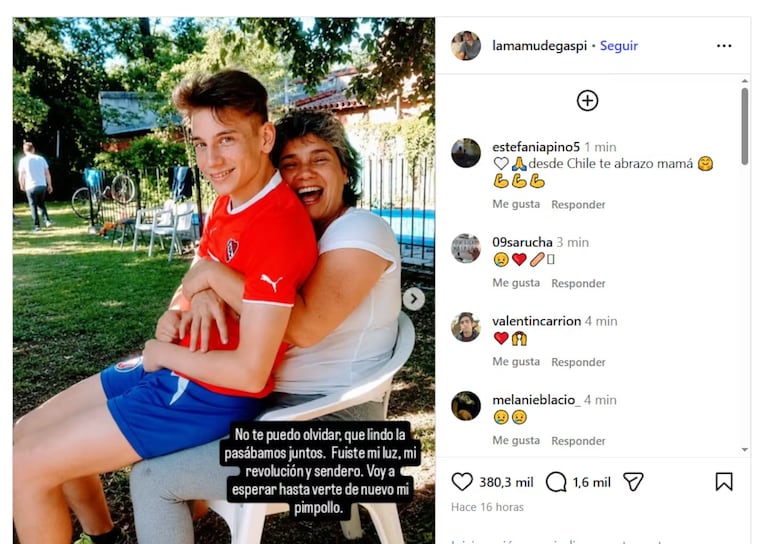 El posteo de la mamá de Gaspi.