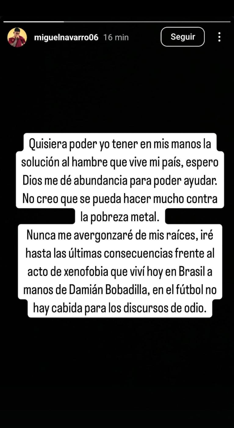 El posteo de Navarro.