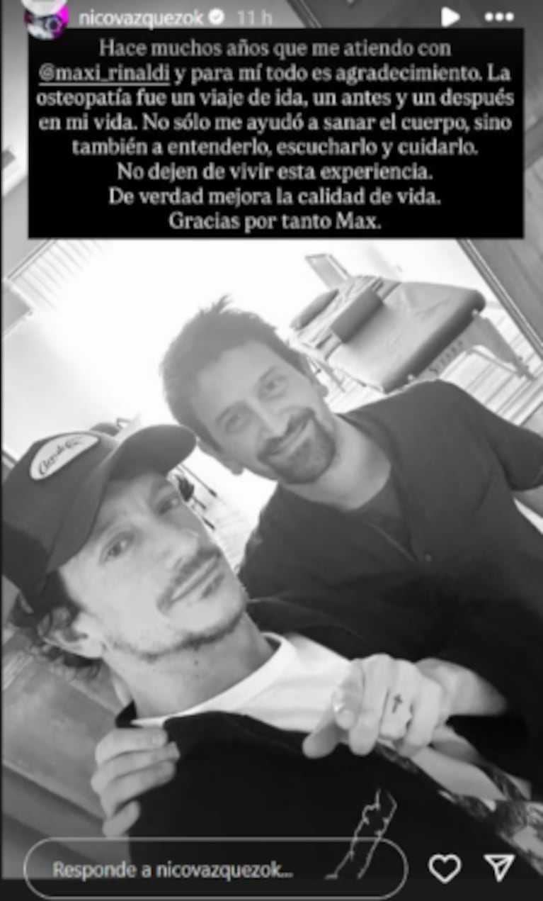 El posteo de Nico Vázquez sobre la osteopatía.