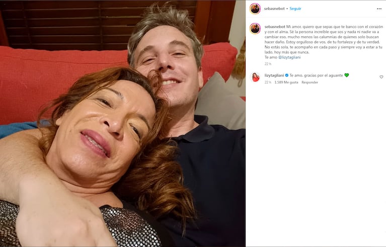 El posteo de Sebastián Nebot en defensa de Lizy Tagliani.