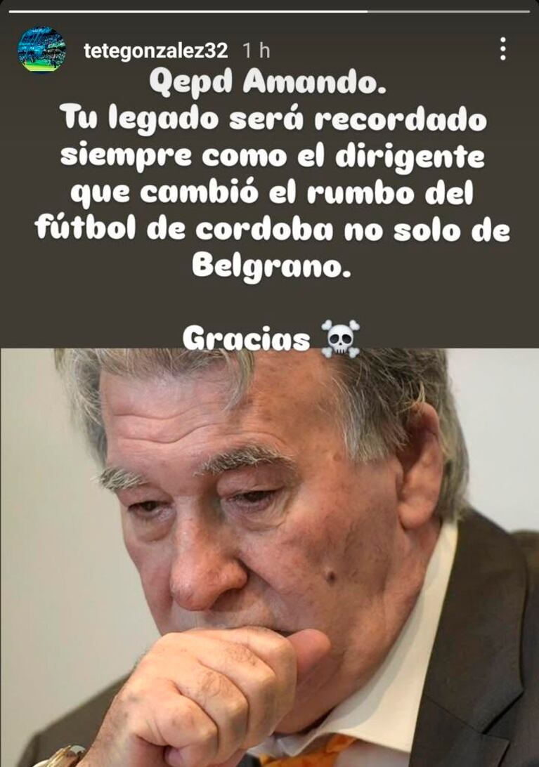 El posteo de "Teté" González tras la muerte de Armando Pérez.