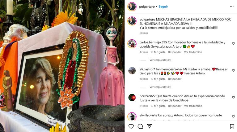 El posteo que compartió Arturo Puig a dos meses de la muerte de Selva Alemán. (Foto: Instagram / puigarturo)