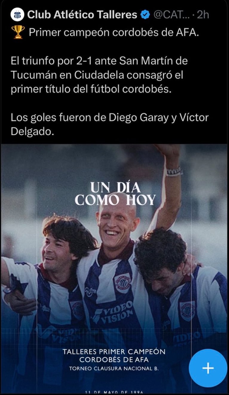 El posteo que Talleres borró por un error.