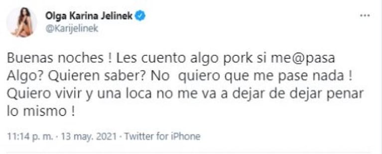 El preocupante mensaje de Karina Jelinek 