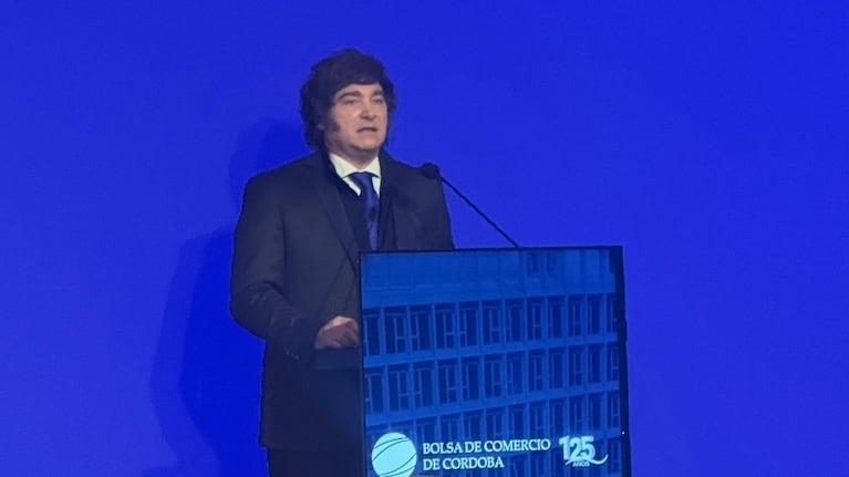 El presidente en el aniversario de la Bolsa de Comercio. (Foto: gentileza Lucas Mazzucco).