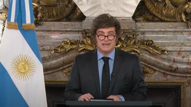 El presidente Javier Milei en cadena nacional.