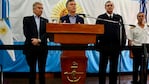 El presidente Mauricio Macri junto a Oscar Aguad y Marcelo Srur. 