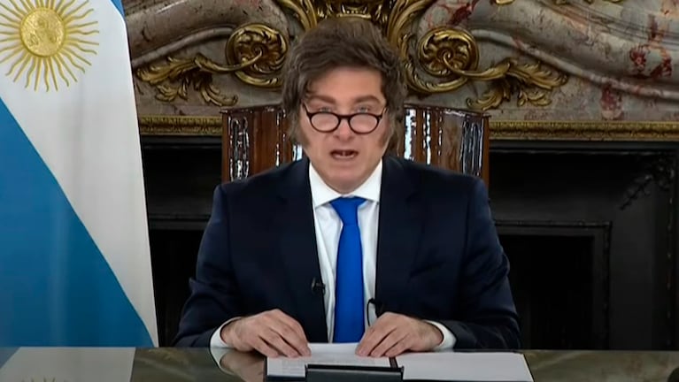 El presidente Milei en cadena nacional.